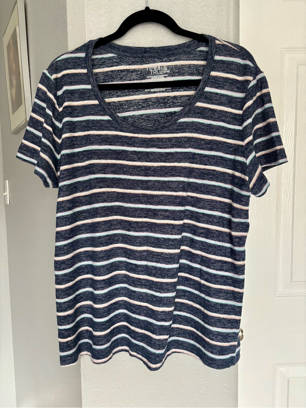Time and Tru Blue and White Striped Top XL
